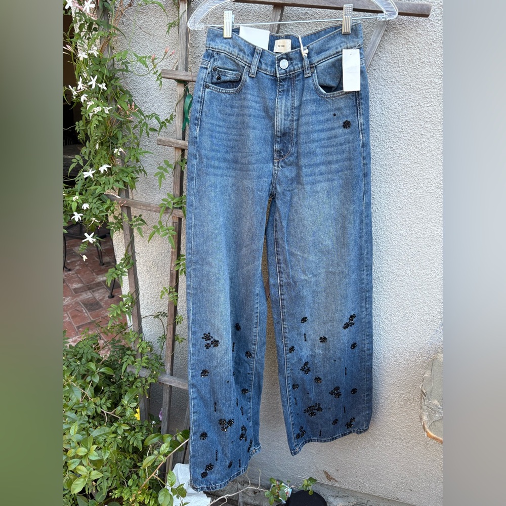 DL1961 Hepburn Wide Leg High Rise Jeans in Embellished New with Tags! - Picture 5 of 9